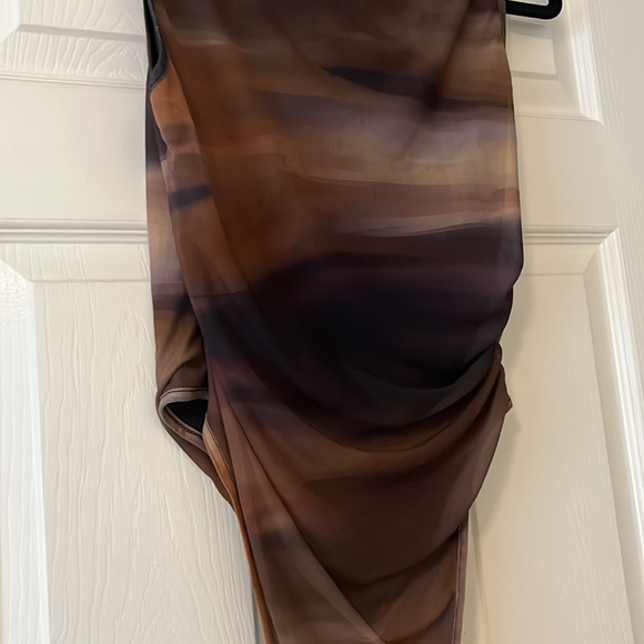 Tie Dye Cowl Neck Sleeveless Ruched Mesh Skinny Bodysuit Tank - Picture 10 of 13